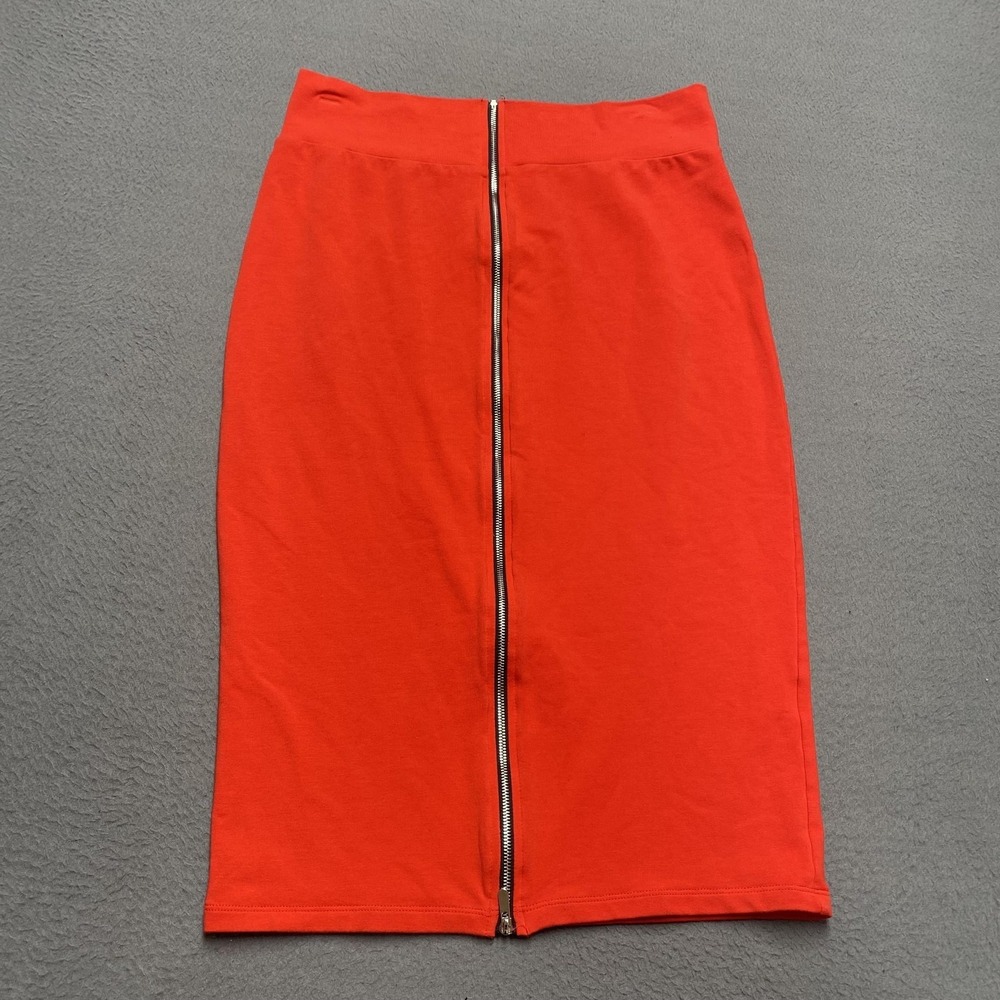 TOMSWARE Skirt Womens XL Red Knit Pencil Zip Front Cotton Knee Length Casual